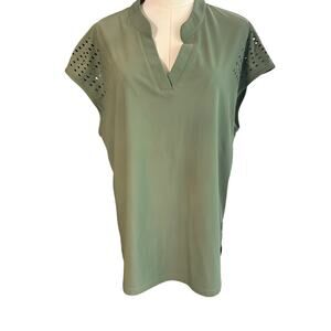 Sooth feel Women XXL Golf Cap Sleeve V-neck Shirt Die Cut Shoulders Army Green
